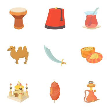 Türkiye şeyler Icons set, karikatür tarzı