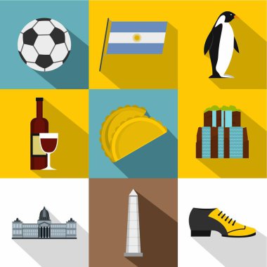 Arjantin simge seti, düz stil turizm