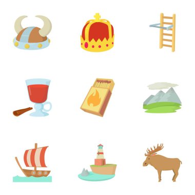 Scandinavia hayat Icons set, karikatür tarzı
