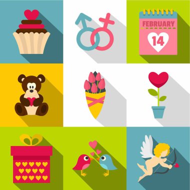 Sevgililer günü simge seti, düz stil