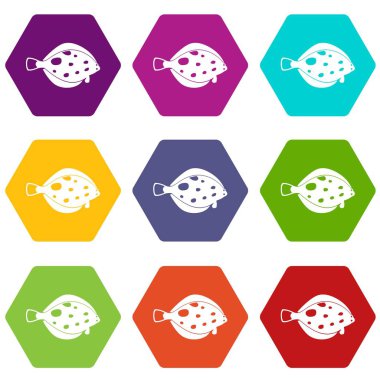 Renk altı yüzlü balık Icon set