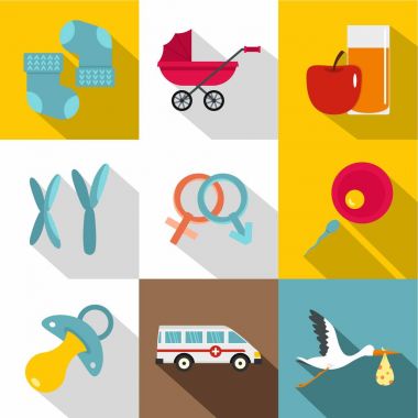 Yeni doğan simge seti, düz stil