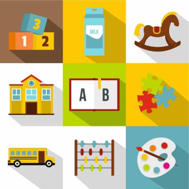 Okul ve eğitim simge seti, düz stil