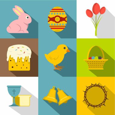 Paskalya günü simge seti, düz stil