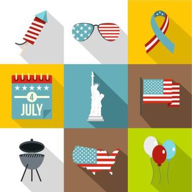 ABD Bağımsızlık günü simge seti, düz stil