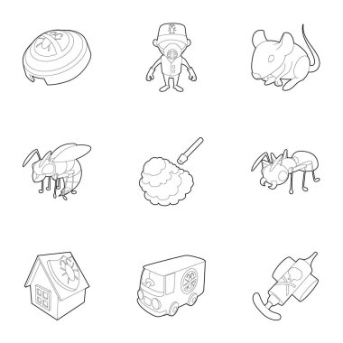 Böcek imha Icons set, anahat stili