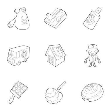 Haşere imha Icons set, anahat stili