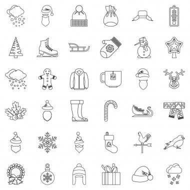 Kış Icons set, anahat stili