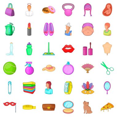 Kadın Icons set, karikatür tarzı