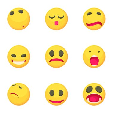 Hüzünlü gülümseme yüzünü Icons set, karikatür tarzı