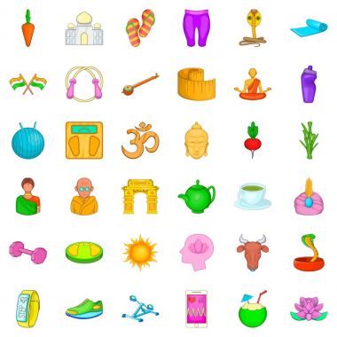 Yoga merkezi Icons set, karikatür tarzı