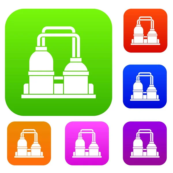 Coleção de conjunto de fábrica de processamento de óleo — Vetor de Stock