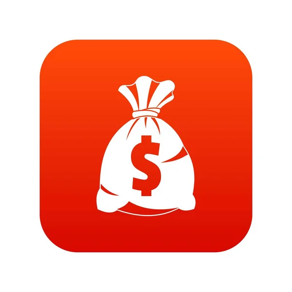 Sacchetto di denaro con simbolo del dollaro USA icona digitale rosso — Vettoriale Stock