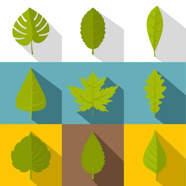 Árbol hojas icono conjunto, estilo plano — Vector de stock