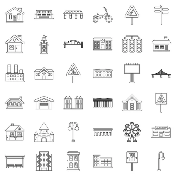 Městské ikony nastavit, styl osnovy — Stockový vektor