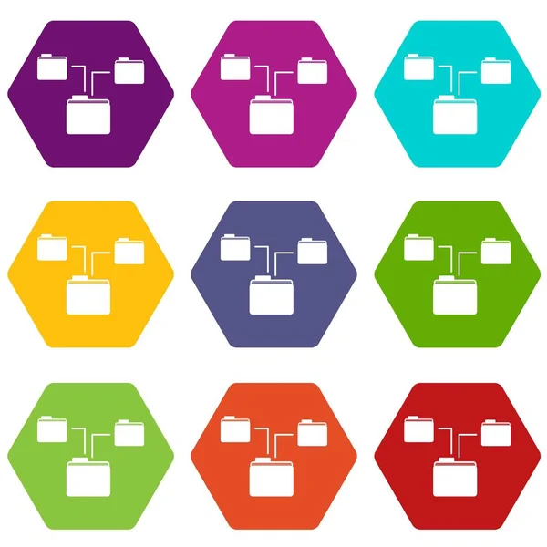 Cartelle struttura icona set colore esaedro — Vettoriale Stock