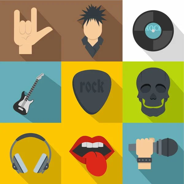 Conjunto de iconos de músico de rock, estilo plano — Archivo Imágenes Vectoriales