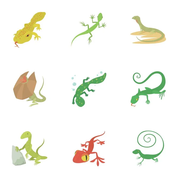 Conjunto de iconos de reptiles, estilo de dibujos animados — Vector de stock