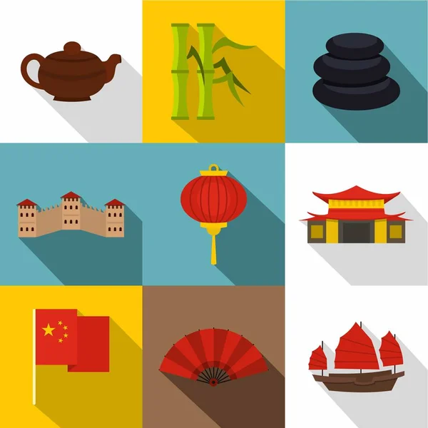 China conjunto de ícones de república, estilo plano — Vetor de Stock