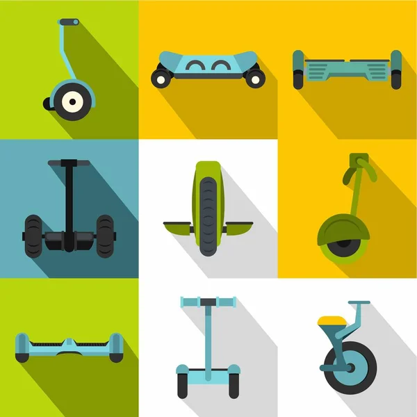 Electric scooter icon set, flat style — Stock Vector