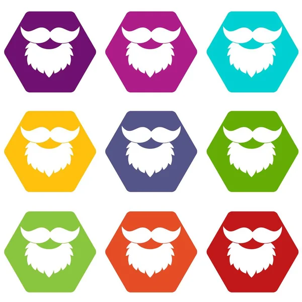 Set de iconos de barba y bigote hexaedro de color — Vector de stock