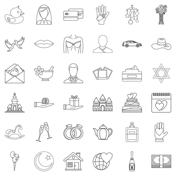 Icons set düğün, anahat stili