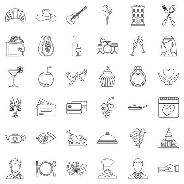 Wedding banquet icons set, outline style — Stock Vector