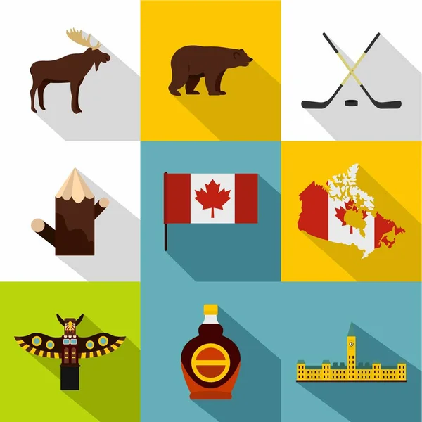 Canada Icon Set, flacher Stil — Stockvektor