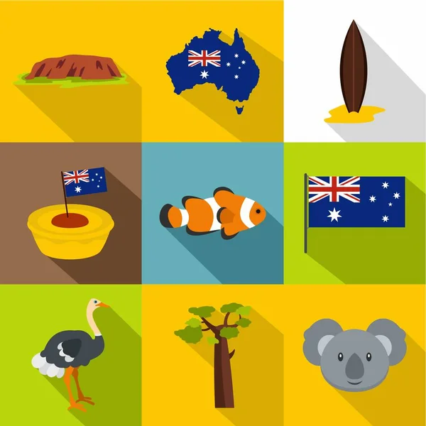 Austrália conjunto de ícones, estilo plano —  Vetores de Stock