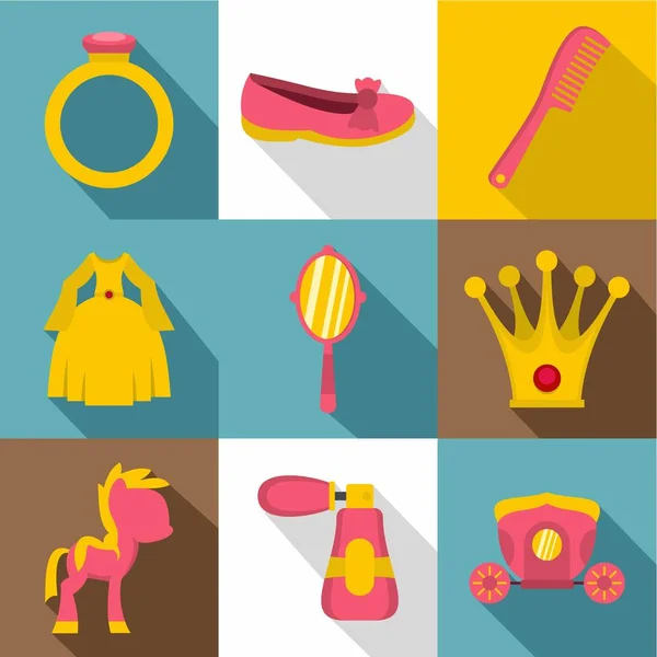 Doll princess icon set, flat style — Stock Vector