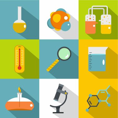 Kimyasal laboratuvar simge seti, düz stil