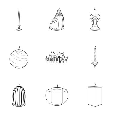 Farklı mumlar Icons set, anahat stili