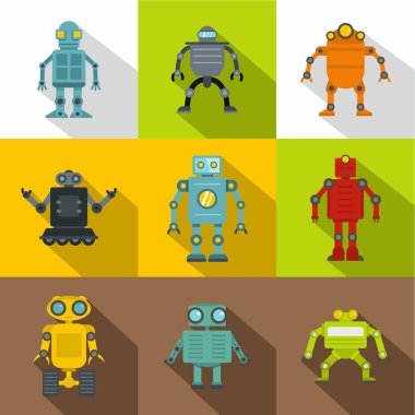 Robot simge seti, düz stil