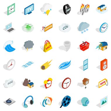 Duvar saati simgeler kümesi, izometrik stili