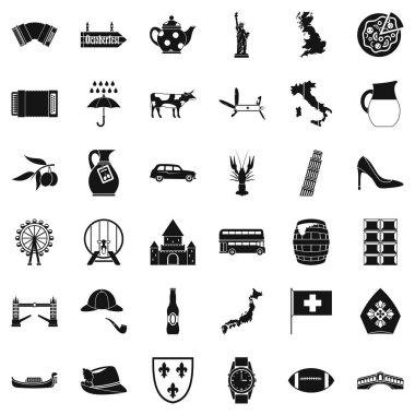 Turistik cazibe Icons set, basit tarzı