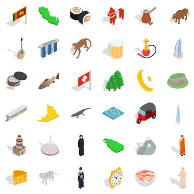 Turistik cazibe Icons set, izometrik stili