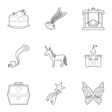 Küçük Prenses kiti Icons set, anahat stili