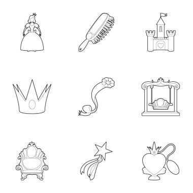 Kız Icons set, anahat stili için oyuncaklar