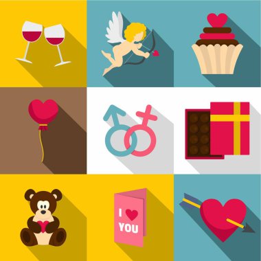 Sevgililer günü simgeler simge seti, düz stil