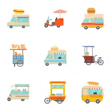 Sokak gıda kamyon Icons set, karikatür tarzı