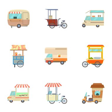 Gıda araç Icons set, karikatür tarzı