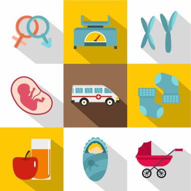 Yeni doğan bebek simge seti, düz stil