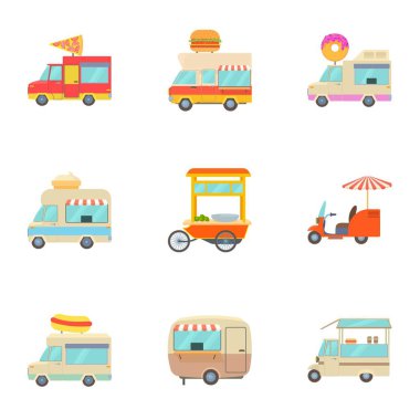 Fast food kamyon Icons set, karikatür tarzı