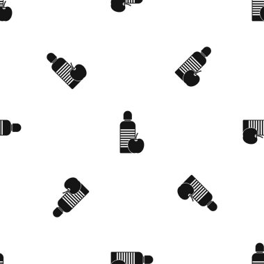 Şişe su ve elma desen sorunsuz siyah