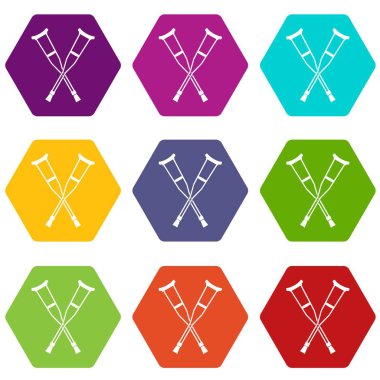 Renk altı yüzlü koltuk değneği Icon set