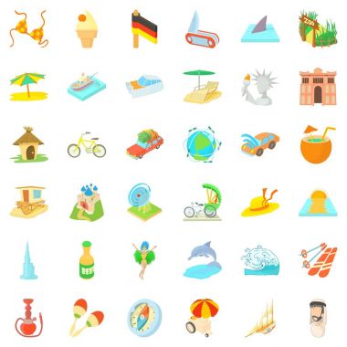 İyi yolculuklar Icons set, karikatür tarzı