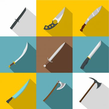 Soğuk silahları simge seti, düz stil