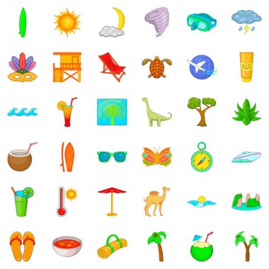 Tropikal plaj Icons set, karikatür tarzı