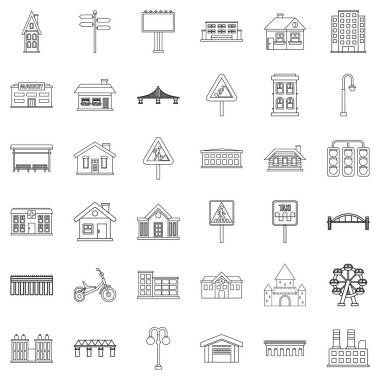 Şehir merkezindeki Icons set, anahat stili