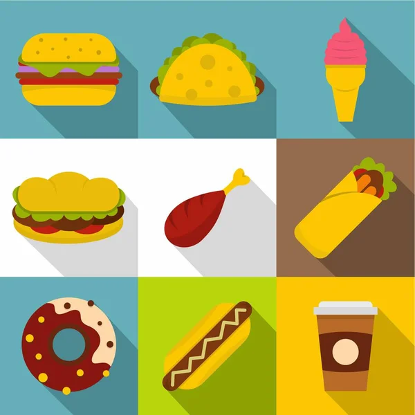 Conjunto de iconos de comida callejera, estilo plano — Vector de stock